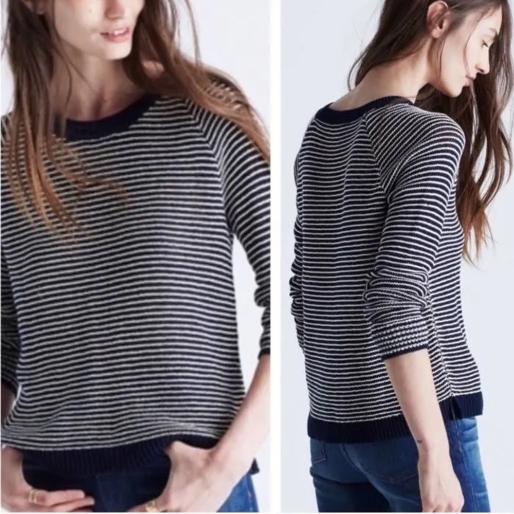 Madewell Simple Striped Nautical Dockline Pullover Sweater Navy & White Cotton S